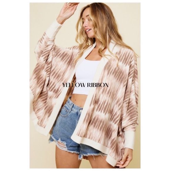 Yellow Ribbon Sweaters - NEW Tie Dye Print Draped Open Cardigan